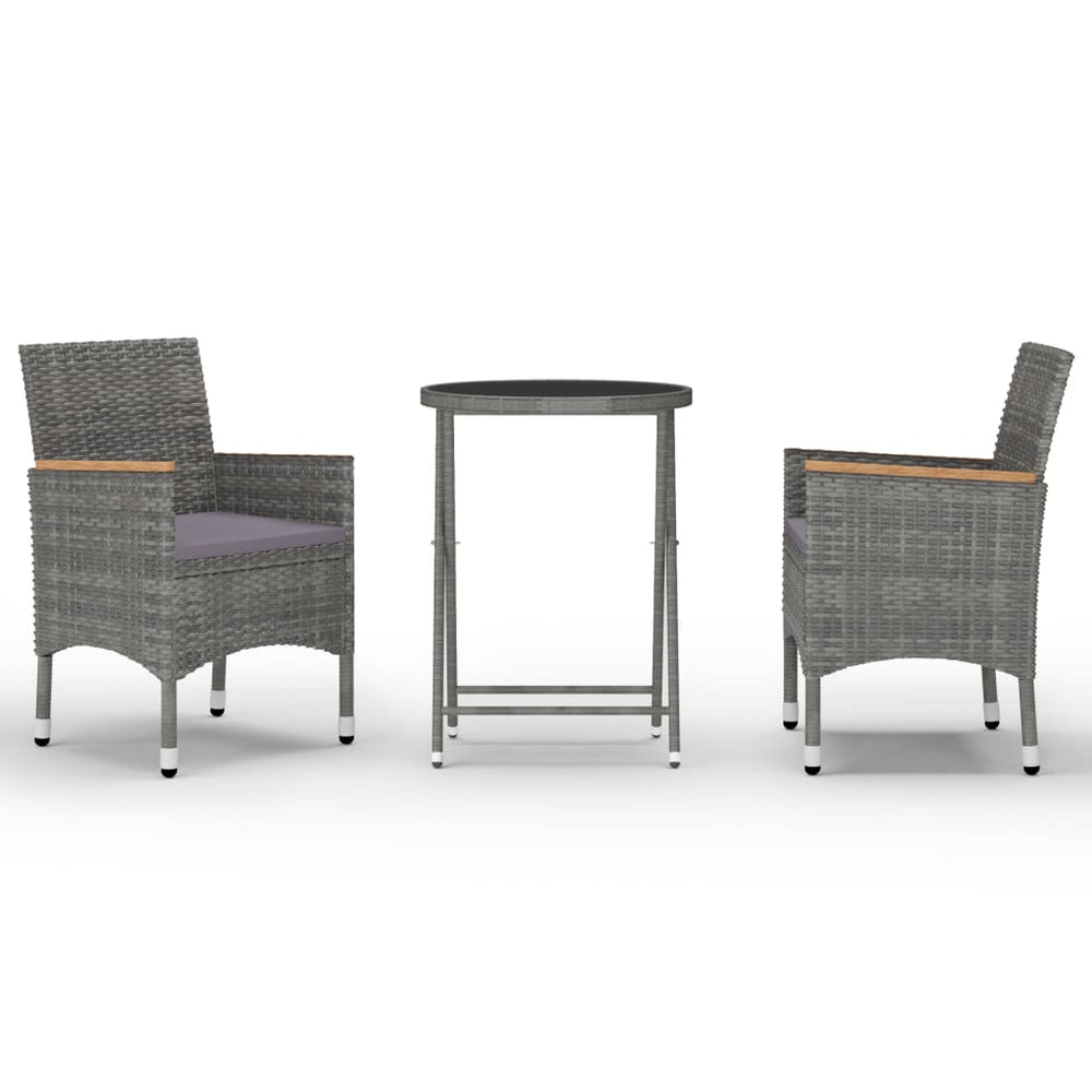 vidaXL Ensemble de bistrot 3 pièces en rotin synthétique et verre trempé Gris
