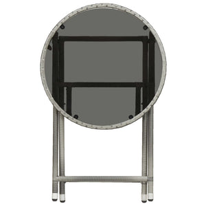 3-tlg. Bistro-Set Poly Rattan und Hartglas Grau