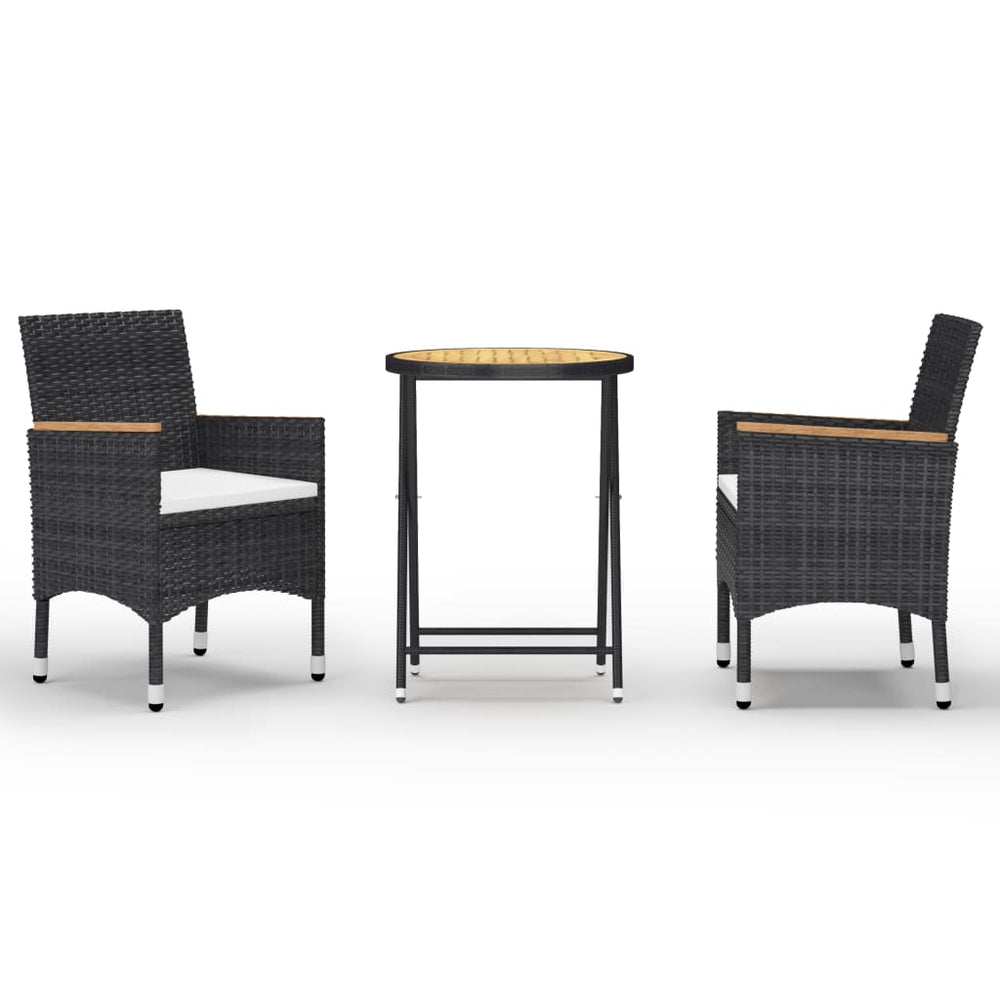 vidaXL Ensemble de bistrot 3 pièces en rotin synthétique et bois d'acacia Noir
