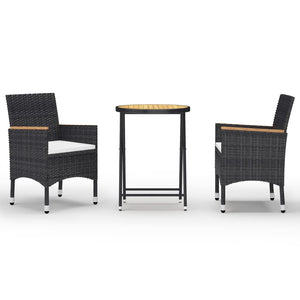 3-tlg. Bistro-Set Poly Rattan und Akazienholz Schwarz