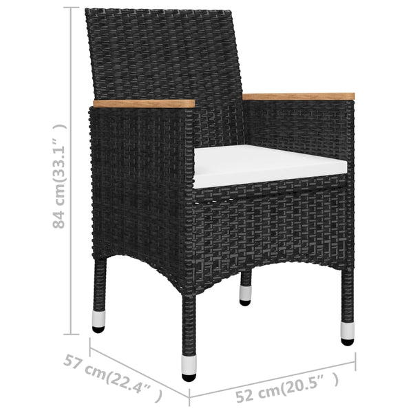 3-tlg. Bistro-Set Poly Rattan und Akazienholz Schwarz