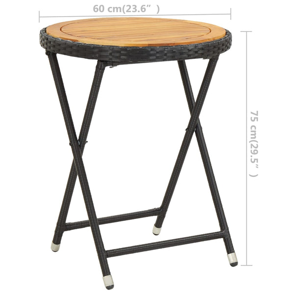 3-tlg. Bistro-Set Poly Rattan und Akazienholz Schwarz