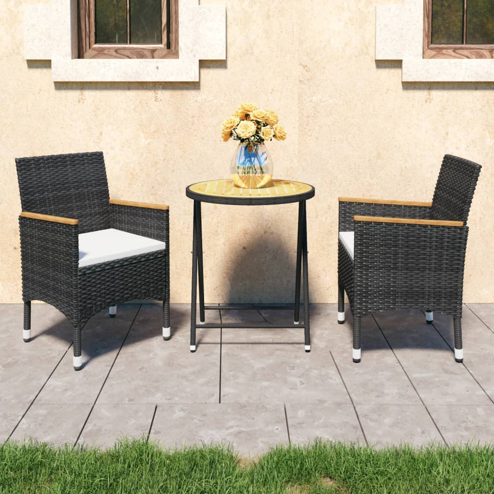 vidaXL Ensemble de bistrot 3 pièces en rotin synthétique et bois d'acacia Noir