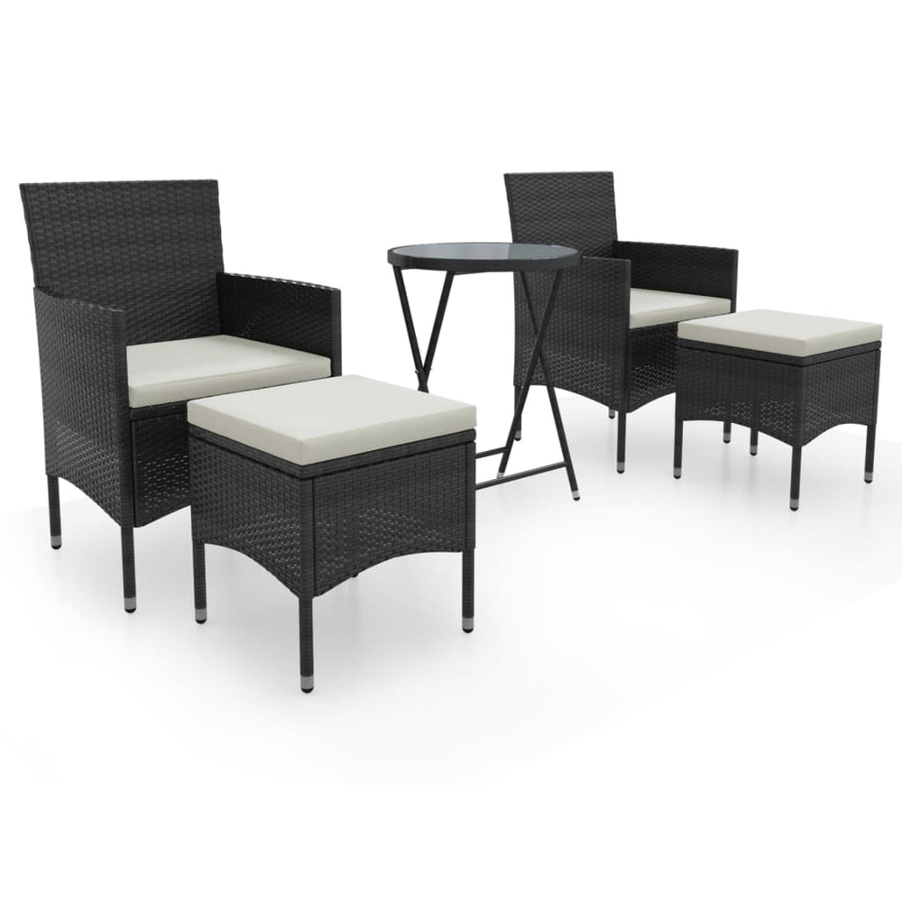 vidaXL Ensemble de bistrot de jardin 5 pcs en résine tressée et verre trempé Noir