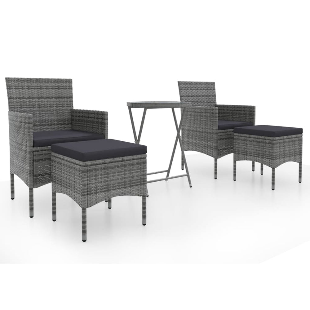 vidaXL Ensemble de bistrot de jardin 5 pièces en résine tressée et verre trempé Gris
