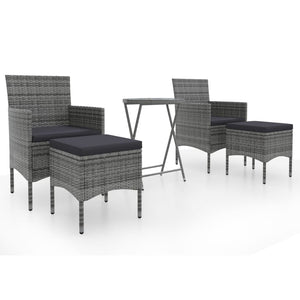 5-tlg. Garten-Bistro-Set Poly Rattan und Hartglas Grau