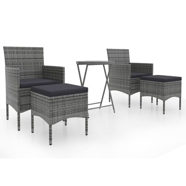5-tlg. Garten-Bistro-Set Poly Rattan und Hartglas Grau