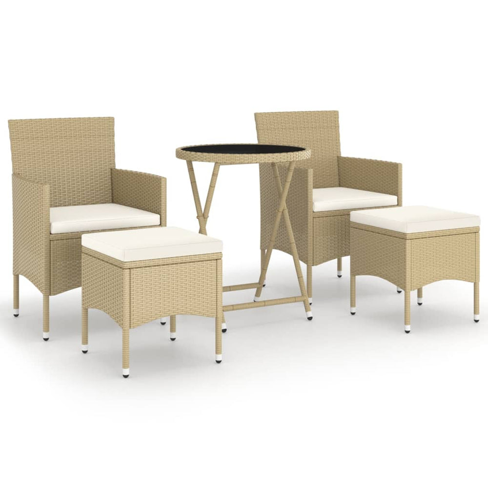 vidaXL Ensemble de bistrot de jardin 5 pcs en résine tressée et verre trempé beige