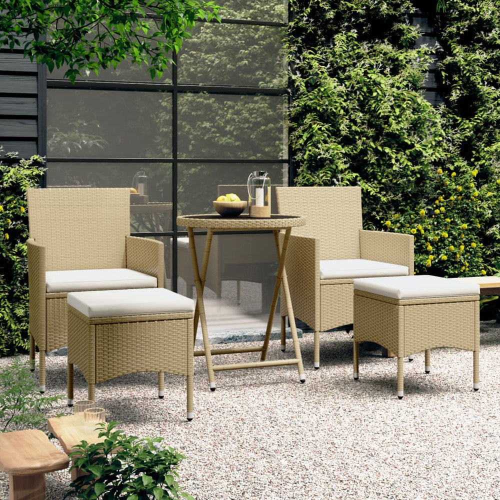 vidaXL Ensemble de bistrot de jardin 5 pcs en résine tressée et verre trempé beige