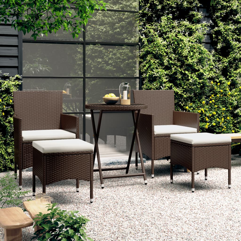 5-tlg. Bistro-Set Poly-Rattan und Hartglas Braun