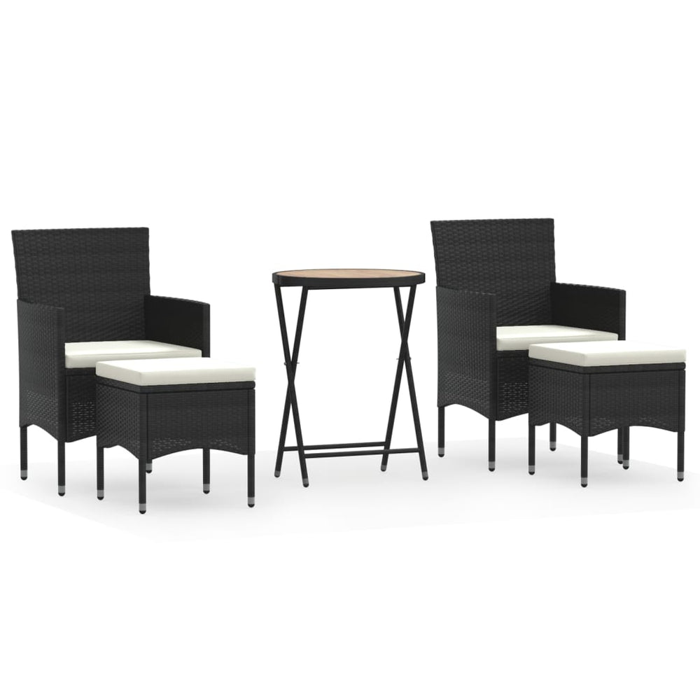 vidaXL Ensemble de bistro de jardin 5 pcs Résine tressée et bois d'acacia massif Noir