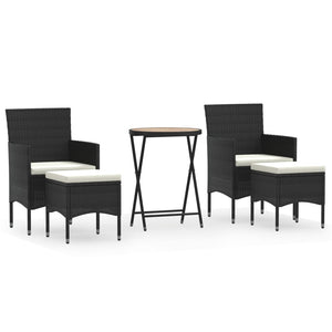 5-tlg. Garten-Bistro-Set Poly Rattan Massivholz Akazie Schwarz