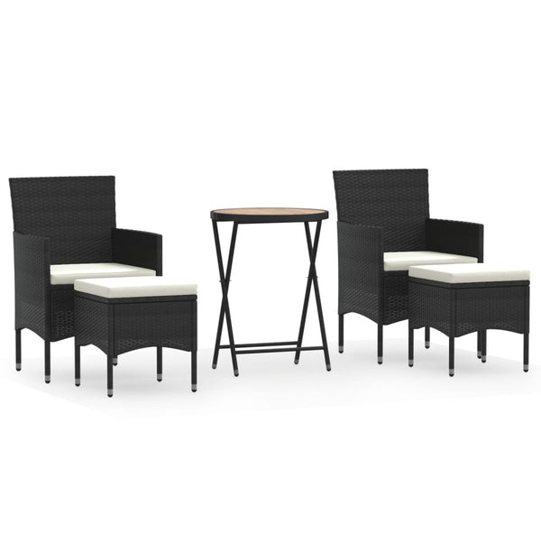 5-tlg. Garten-Bistro-Set Poly Rattan Massivholz Akazie Schwarz
