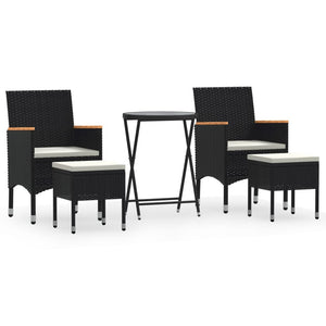 5-tlg. Garten-Bistro-Set Poly Rattan und Hartglas Schwarz