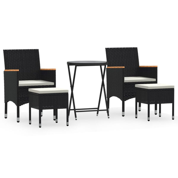 5-tlg. Garten-Bistro-Set Poly Rattan und Hartglas Schwarz