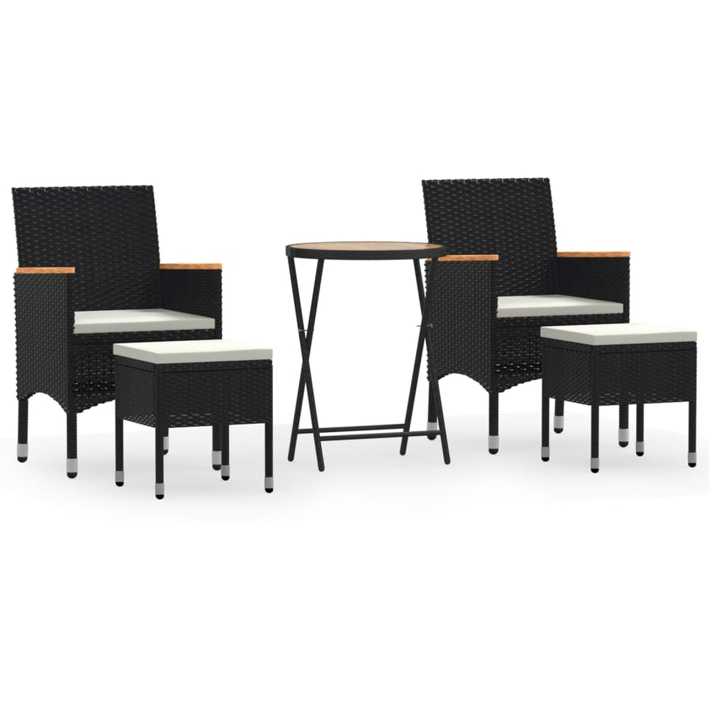 vidaXL Ensemble de bistro de jardin 5 pcs Résine tressée et bois d'acacia massif Noir