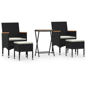 5-tlg. Garten-Bistro-Set Poly Rattan Massivholz Akazie Schwarz