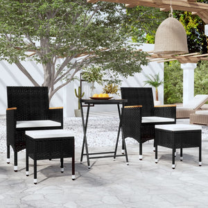 5-tlg. Garten-Bistro-Set Poly Rattan Massivholz Akazie Schwarz