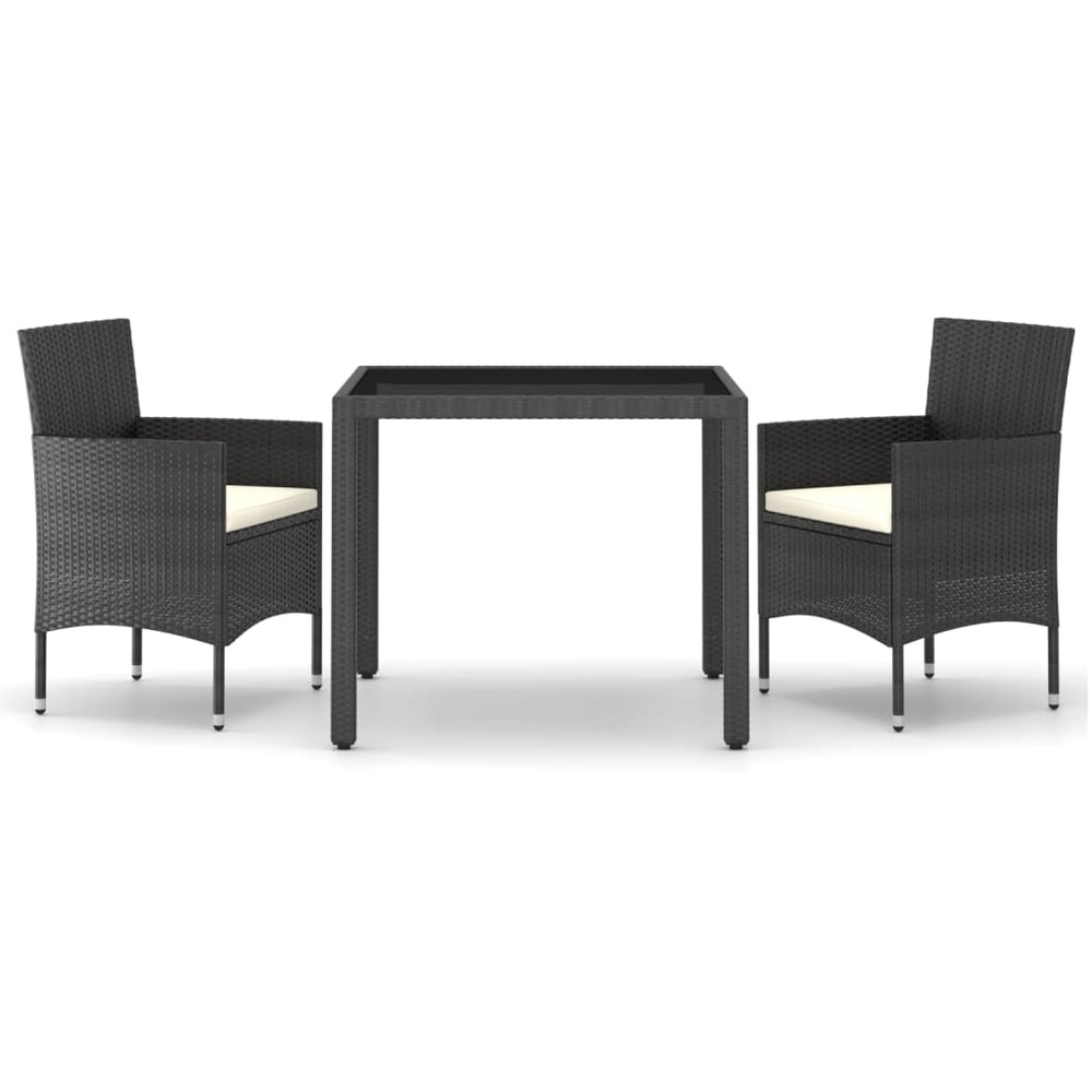 vidaXL Salon de jardin 3 pcs Résine tressée et verre trempé Noir