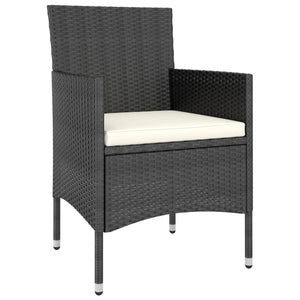 3-tlg. Garten-Essgruppe Poly Rattan und Hartglas Schwarz