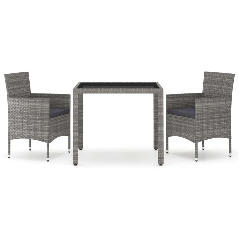 vidaXL Salon de jardin 3 pcs en résine tressée et verre trempé Gris