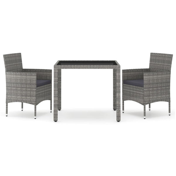 3-tlg. Garten-Essgruppe Poly Rattan und Hartglas Grau