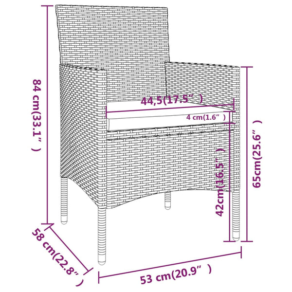 3-tlg. Garten-Essgruppe Poly Rattan und Hartglas Grau