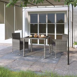3-tlg. Garten-Essgruppe Poly Rattan und Hartglas Grau