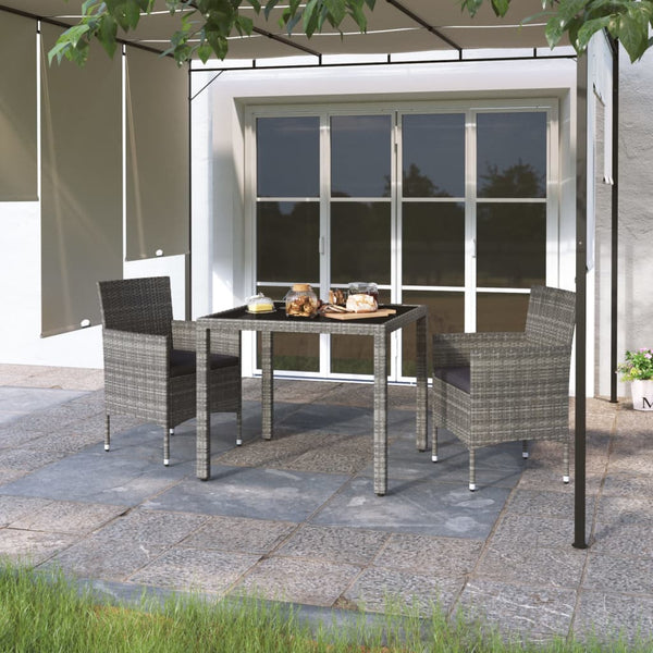 3-tlg. Garten-Essgruppe Poly Rattan und Hartglas Grau