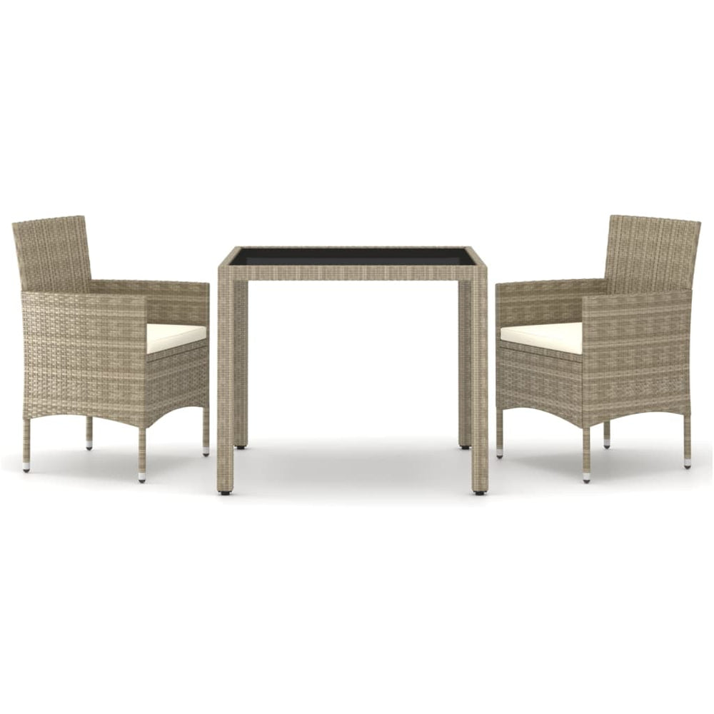 vidaXL Salon de jardin 3 pcs en résine tressée et verre trempé Beige