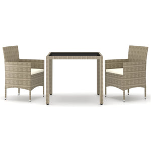 3-tlg. Garten-Essgruppe Poly Rattan und Hartglas Beige