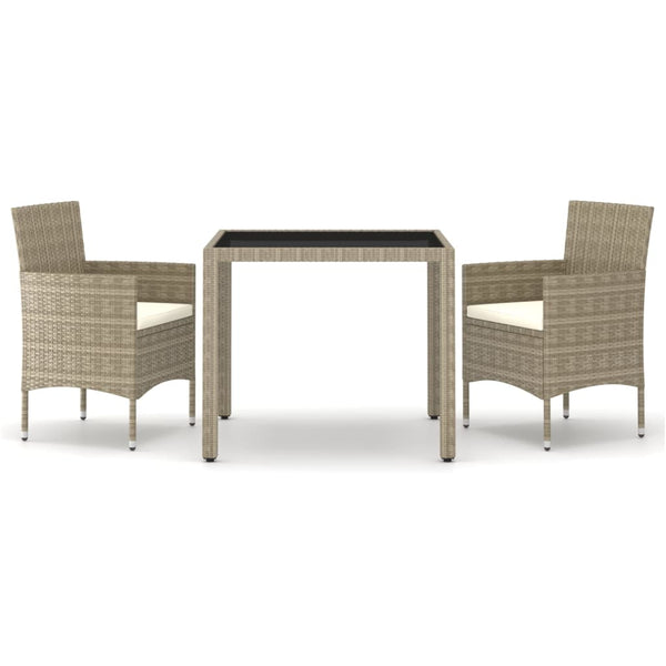 3-tlg. Garten-Essgruppe Poly Rattan und Hartglas Beige