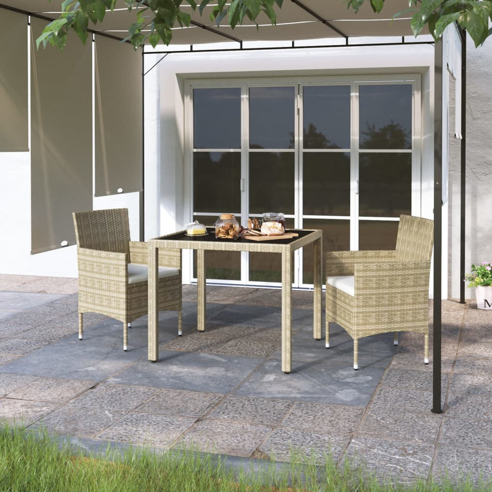 vidaXL Salon de jardin 3 pcs en résine tressée et verre trempé Beige