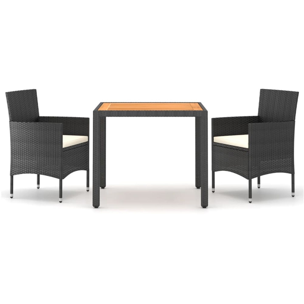 vidaXL Ensemble de salle à manger de jardin 3 pcs en résine tressée et bois d'acacia massif Noir