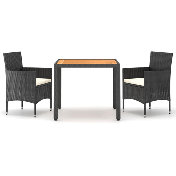 3-tlg. Garten-Essgruppe Poly Rattan & Massivholz Akazie Schwarz