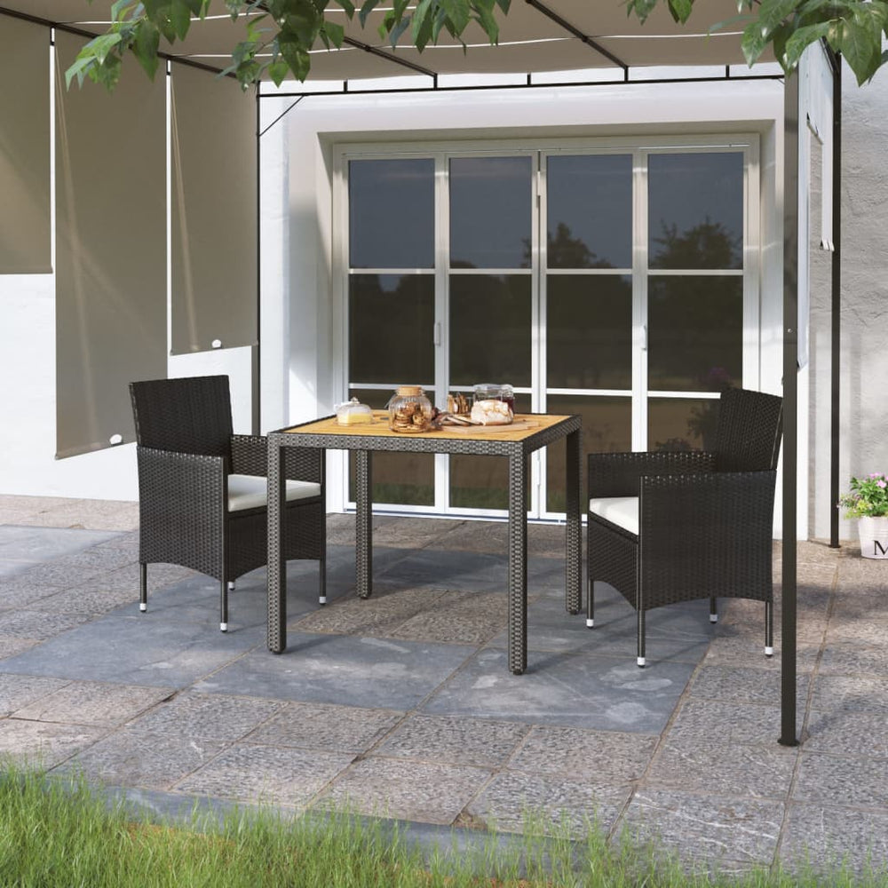 vidaXL Ensemble de salle à manger de jardin 3 pcs en résine tressée et bois d'acacia massif Noir