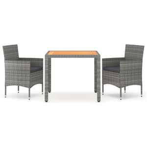 3-tlg. Garten-Essgruppe Poly Rattan & Massivholz Akazie Grau