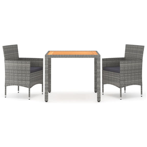 3-tlg. Garten-Essgruppe Poly Rattan & Massivholz Akazie Grau