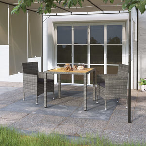 3-tlg. Garten-Essgruppe Poly Rattan & Massivholz Akazie Grau