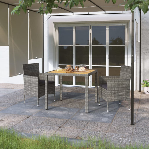 3-tlg. Garten-Essgruppe Poly Rattan & Massivholz Akazie Grau