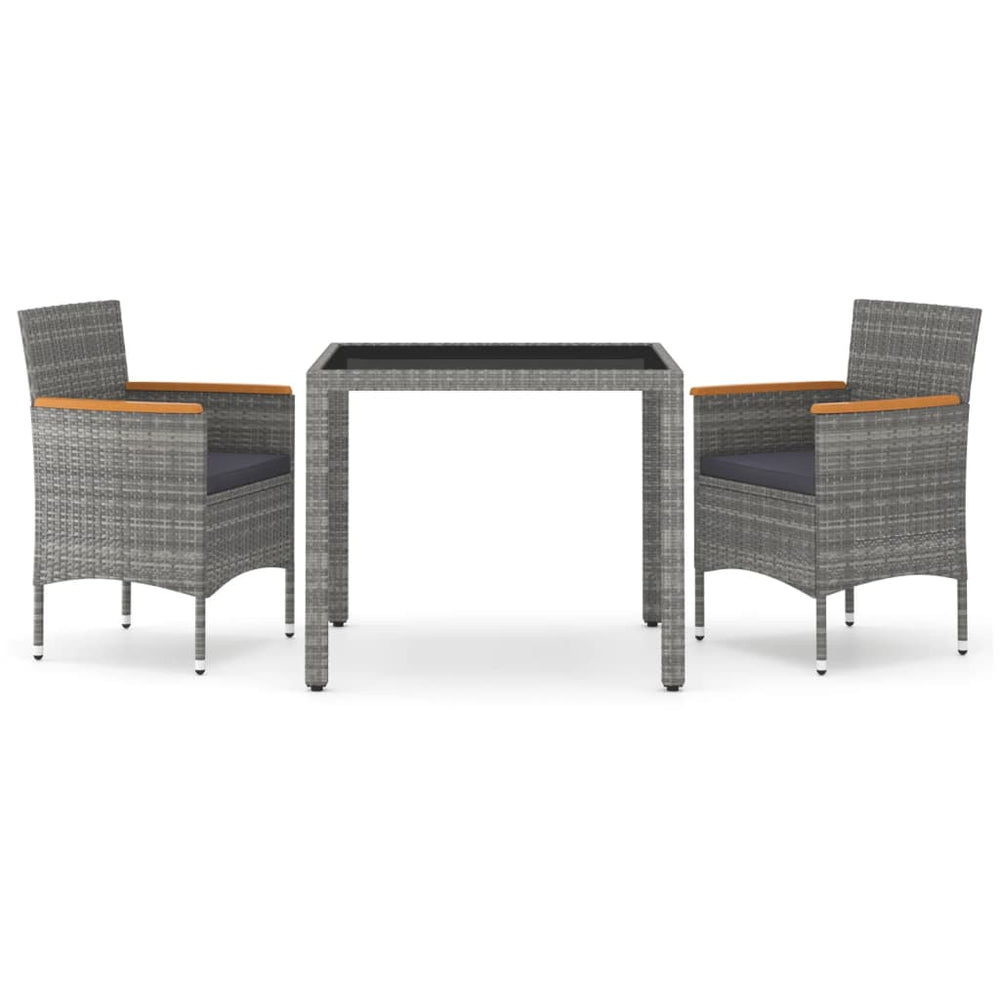 vidaXL Salon de jardin 3 pcs en résine tressée et verre trempé Gris