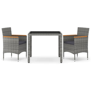 3-tlg. Garten-Essgruppe Poly Rattan und Hartglas Grau