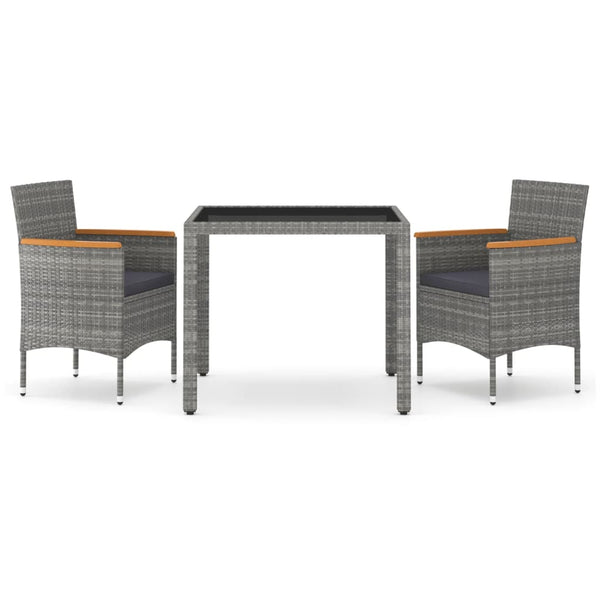 3-tlg. Garten-Essgruppe Poly Rattan und Hartglas Grau