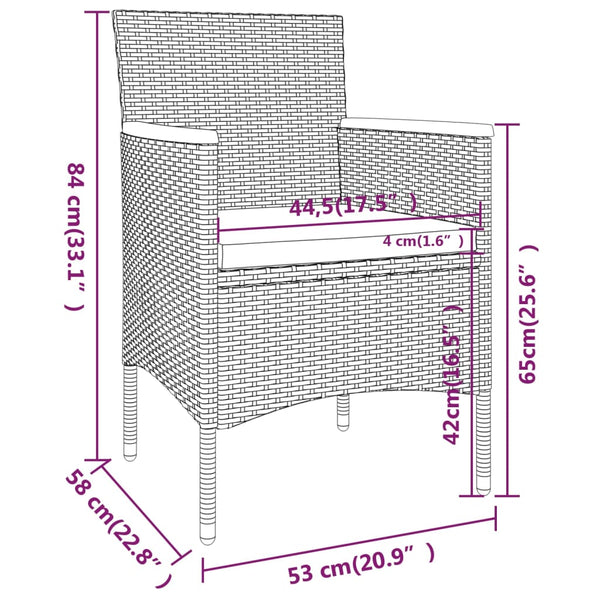 3-tlg. Garten-Essgruppe Poly Rattan und Hartglas Grau