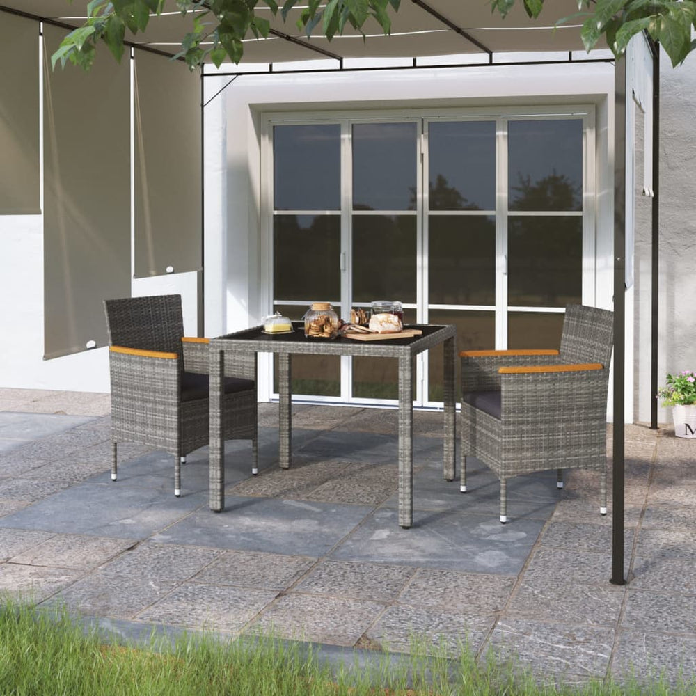 vidaXL Salon de jardin 3 pcs en résine tressée et verre trempé Gris