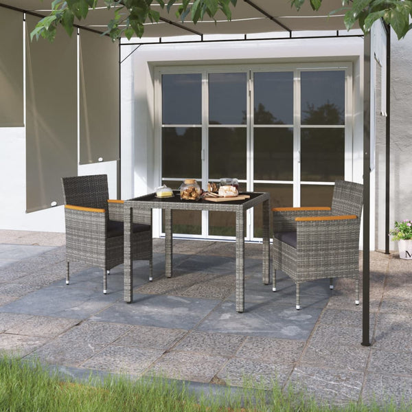 3-tlg. Garten-Essgruppe Poly Rattan und Hartglas Grau
