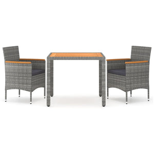 3-tlg. Garten-Essgruppe Poly Rattan & Massivholz Akazie Grau