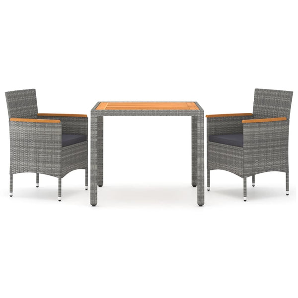 3-tlg. Garten-Essgruppe Poly Rattan & Massivholz Akazie Grau