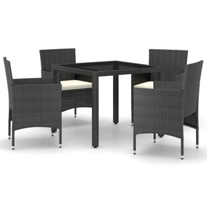 5-tlg. Garten-Essgruppe Poly Rattan und Hartglas Schwarz