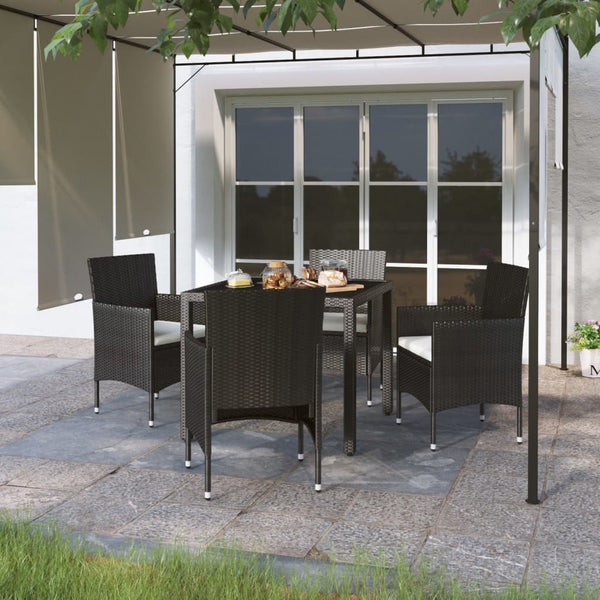 5-tlg. Garten-Essgruppe Poly Rattan und Hartglas Schwarz